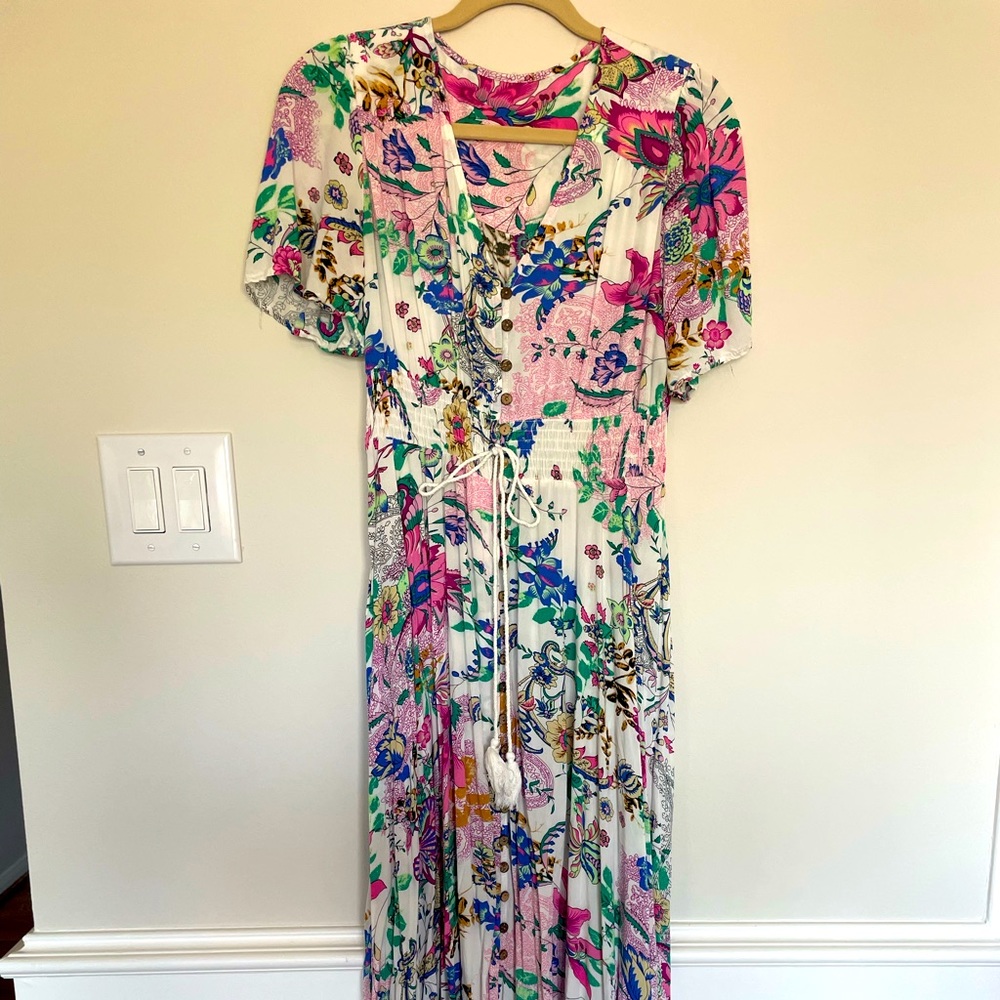 Floral button front maxi dress